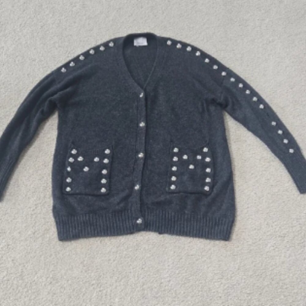 Cinq A Sept Embellished Studded Gray Cardigan Sweater Estimated M/L